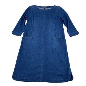 J Jill Dress Women Small Blue Shift Cotton Denim Stretch Pullover Comfort Pocket